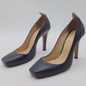 Herve Leger Sz 38.5 / 8 Classic Black Leather Square-Toe High Heel Pumps